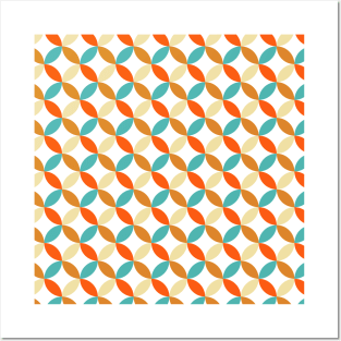 Turquoise Orange Cream Mid Century Circles Pattern Posters and Art